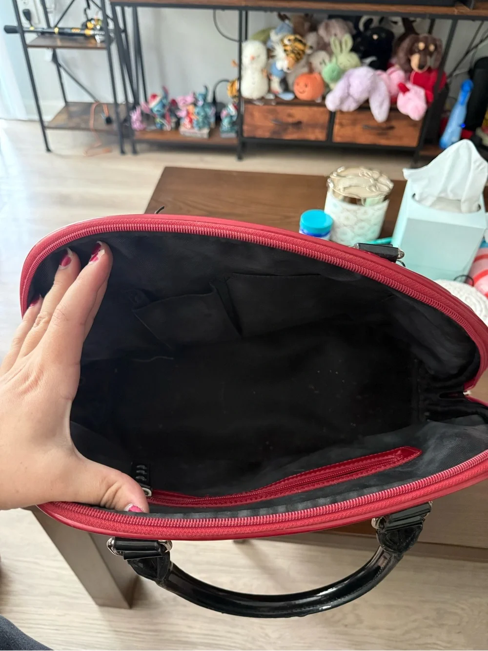 Loungefly Red Patent Minnie & Mickey Dome Satchel with Black Trim